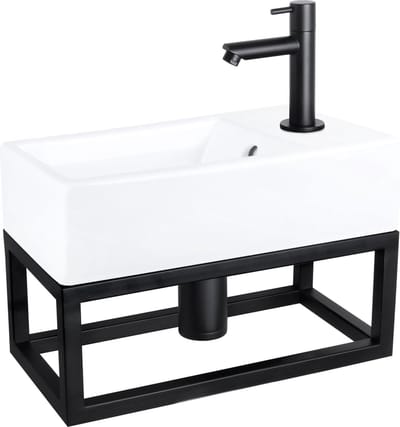 Differnz Force Fonteinset - 40x22x11.5cm - Kraan Recht - Mat Zwart - Met Handdoekrek - Keramiek