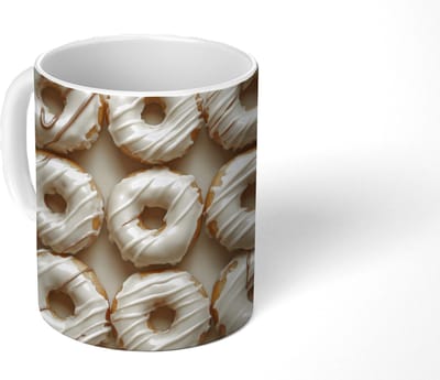 Mok - Koffiemok - Donuts - Chocolade - Wit - Beige - Mokken - 350 ML - Beker - Koffiemokken - Theemok