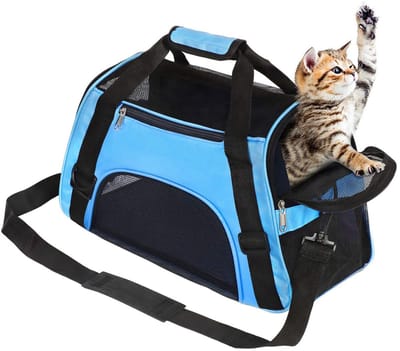 Oneay Zachte opvouwbare kattendraagtas – Goedgekeurd voor vliegreizen – Comfortabele reistas voor katten, kleine honden en puppy’s – Blauw