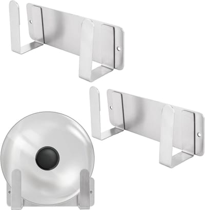 Allecta - Pannendekselhouders voor wand- en kastdeur - Zelfklevend - Ruimtebesparend - Opbergrek voor deksels - Wandmontage - Keuken - Zilver