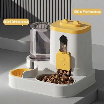 Sogiol® 2-in-1 Automatische Voerbak en Drinkbak Kat & Hond - 3L Capaciteit - Zwaartekracht Voersysteem - Anti-Lek Sifon - BPA-Vrij - Geel