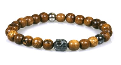 IbizaMen - Robles hout 8mm - hematiet buddha hoofdje RVS - 19cm