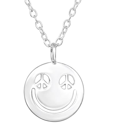 Joy|S - Zilveren ronde smiley hanger met ketting - emoji - ketting 45 cm - sterling zilver 925 - voor tieners en kinderen