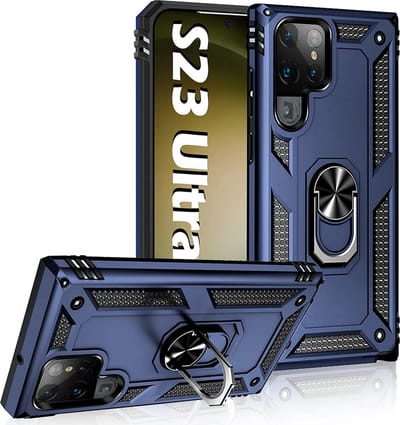Hoesje Geschikt Voor Samsung Galaxy S23 Ultra hoesje Hybrid Armor Anti-Shock hoesje Blauw - Galaxy S23 Ultra Hoesje kickstand Ring houder cover TPU backcover hoesje