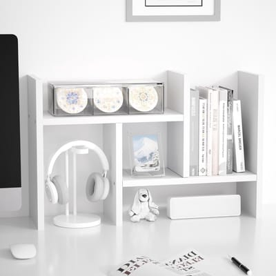 Bureau Organizer - Opbergrek Hout - Werkplek Ordenen - Verstelbaar Ontwerp - 12x14x6 Inch - Wit