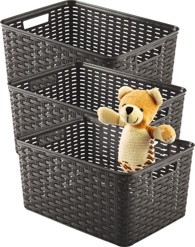 Plasticforte Opbergmand - 3x - Kastmand - rotan kunststof - choco bruin - 18 Liter - 29 x 39 x 20 cm