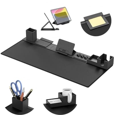 Dailygoods - KDD Desk Pad Set, 6 in 1 muismat met magnetische desktop opslag accessoires DIY functie voor telefoon en tablet standaard/bekerhouder/kaarthouder/pennenhouder voor kantoor en thuis