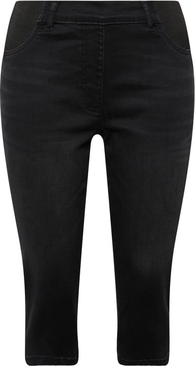 Ulla Popken - Dames - Capri-jeans Sienna smalle pijpen elastische band stretch - Zwart - Maat 60