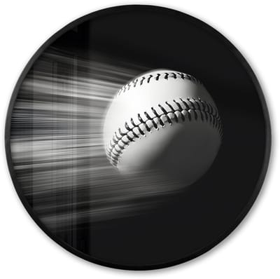 Poster in lijst Rond - Fotolijst 60x60 cm - Posters - Honkbal - Wit - Vliegt - Ronde posterlijst zwart - Decoratie - Wanddecoratie woonkamer - Muurdecoratie slaapkamer