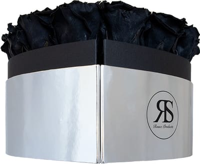 Flowerbox Lois zwart - Rosuz - Rouwboeket met Longlife Rozen – Luxe Rouwgeschenk met Zwarte Rozen - 3 jaar houdbaar - Hartvormige Box - Een Symbolisch Blijvende Herinnering - Zwarte Bloemendoos als Herdenkingscadeau - Aandenken bij Overlijden