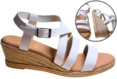 Stravers - Witte Espadrilles Sandalen kruisband met Sleehak Maat 43 Espadrilles Dames Grote Maten