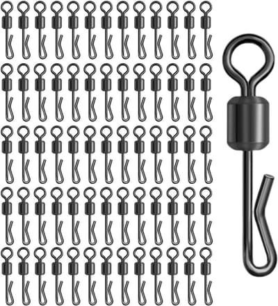 50 Stuks Vissen Swivels en Clips, Q-vormige Snelle Verandering Verbindingen, Tangle Plug met Drukknop (Zwart)