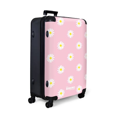 NoBoringSuitcases.com® - Koffer groot - Reiskoffer lichtgewicht - Pastel roze met madeliefjes - Rolkoffer met 4 wielen - Grote trolley XL - 98 liter bagage