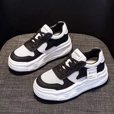 Dames Schoenen met Binnenverhoging Leer Kleine Witte Schoenen Lente en Zomer Nieuw Veelzijdig Muffin Dikke Zool Schoenen Casual Sportschoenen 34 gray