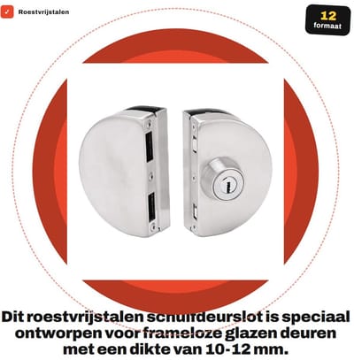 Dailygoods- Deurslot Schuifdeur - Roestvrij Staal - Cilinderslot - Deurslot Buitendeur - Deursloten - Vergrendeling - Glazen Slot