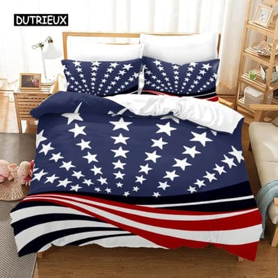 Amerikaanse Vlag Dekbedovertrek Set Microvezel Rood Wit Streep Decor Beddengoed Set Onafhankelijkheidsdag Vrijheid Thema Dekbedovertrek voor Tieners AU Double 180x210cm