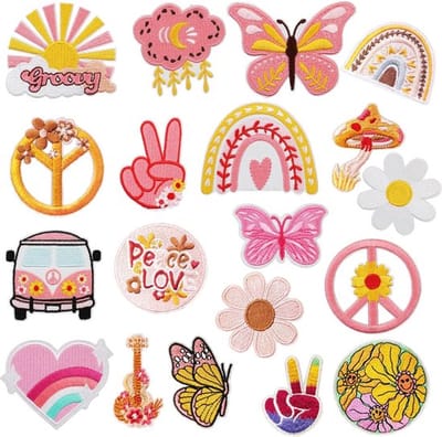 Onf3 - Hippie-patches - Opstrijkbaar - Vintage - Roze - Decoratieve