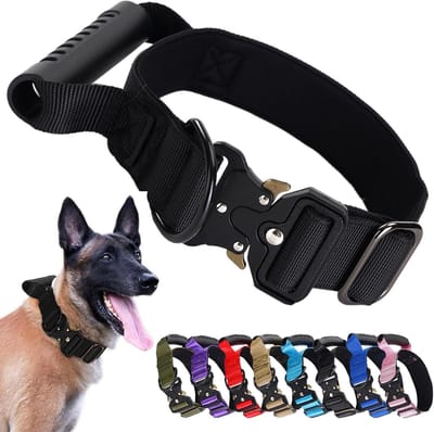 Tactische Hondenhalsband met Handvat - Stevig Nylon Halsband met Snelsluiting Metalen Gesp - Verstelbaar Militair Halsband voor Grote Honden Training