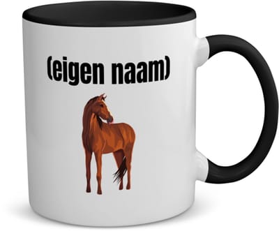 Akyol - paard koffiemok - theemok - zwart - Paarden - paardenliefhebebrs - met eigen naam - paarden spullen - gepersonaliseerd - - 350 ML inhoud