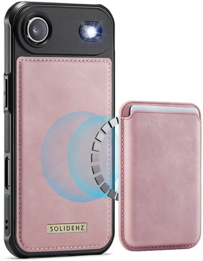 Geschikt voor iPhone Air Hoesje met pasjeshouder - Solidenz MagSafe compatibel Wallet Backcover - 3 Kaarten - Schokbestendig - Roze
