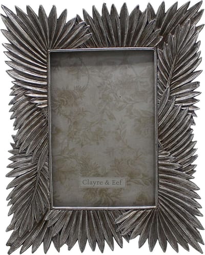 Clayre & Eef Fotolijst 10*15 cm Zilverkleurig Kunststof Rechthoek Bladeren Fotokader Wissellijst Foto Frame