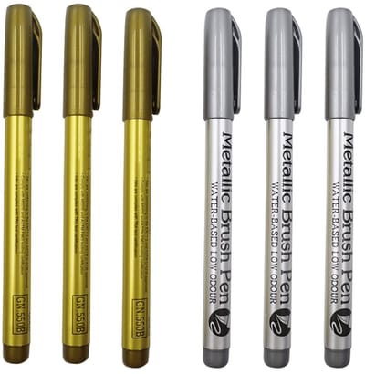 Dailygoods- Metallic Markers Set van 6 - Gouden/Zilveren Stiften - Kalligrafie/Stempelen - Scrapbooking/Rotschilderen - Geurvrije Inkt - Lijndikte 1-5 mm