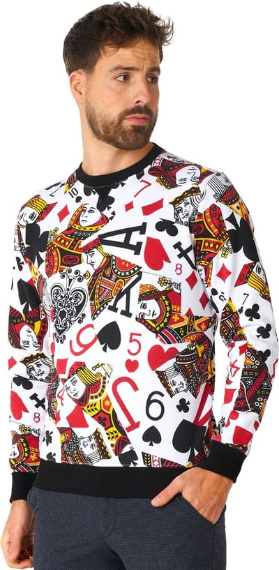 OppoSuits King of Clubs - Heren Sweater - Carnavalskleding - Kaartspel Casino Trui - Meerkleurig - Maat S