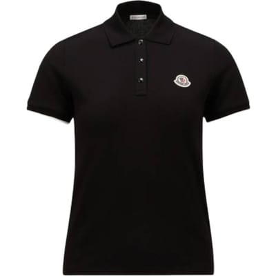 Moncler Logo Katoen Piqué Shirt SS26 Effen Kleur Knopen Korte Mouw Polo Dames tops L10938A0000484720999 L black