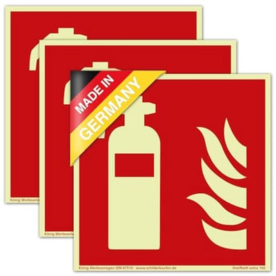 Extra 160 Brandblusser Bord met 3 Stukken - Luminantie 160 mcd/m² - Zelfklevend PVC - 148x148 mm - DIN EN ISO 7010 F001