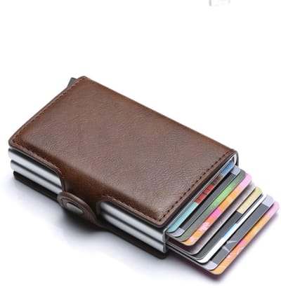 Pasjeshouder Uitschuifbaar - Anti-diefstal - RFID Creditcardhouder - Kaarthouder - Pasjeshouder Mannen - Pashouder bruin - 14 pasjes - Leer en Aluminium - Minimalistisch Design - Met Briefgeld Houder