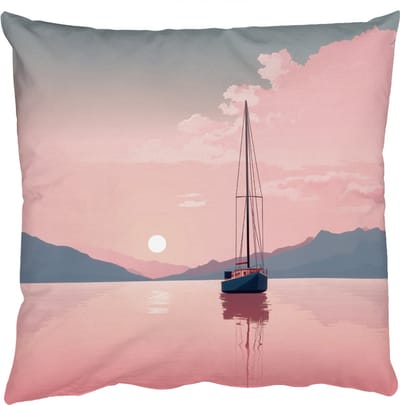 Sierkussens - Kussentjes Woonkamer - 50x50 cm - Zeilboot - Roze zee - Zonsondergang - Bergen