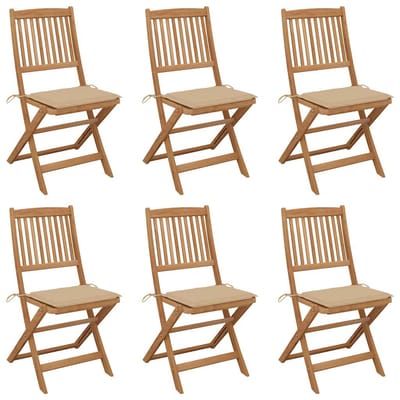 vidaXL - Opklapbare - stoelen - (6 - stuks) - met - kussens, - gemaakt - van - massief - acaciahout