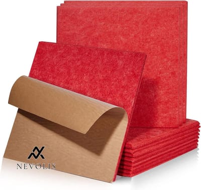 Nevolis Square Acoustic Plates Self Adhesive 12 Pieces High Density Sound Absorbing Sound Insulation for Wall Ceilings Wood and Doors - Acoustic Panel Sound Insulation Panels - 30 x 30 x 1 cm .
