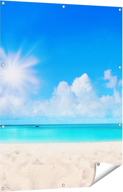 Gards Tuinposter Strand en Zee met Helder Witte Zand - 90x120 cm - Tuindoek - Tuindecoratie - Wanddecoratie buiten - Tuinschilderij