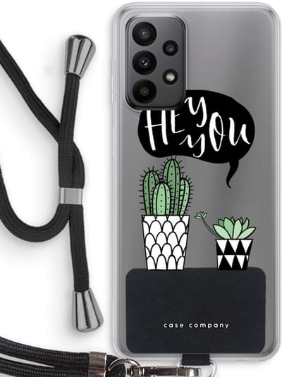 Case Company® - Hoesje met koord geschikt voor Samsung Galaxy A23 hoesje met Koord - Hey you cactus - Telefoonhoesje met Zwart Koord - Bescherming aan alle Kanten en Over de Schermrand