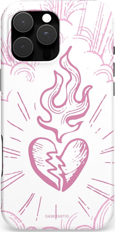 Casetastic hoesje geschikt voor Apple iPhone 16 Pro Max - MagSafe - Dubbellaagse bescherming - Roze Liefdesvlam - Fashion Case - Wit Lichtroze