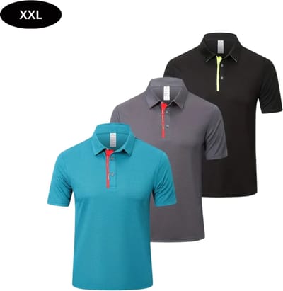 Livano Golf Shirt Heren - T-shirt - Golfkleding - Golfen - Golf Accessoires - Polo Shirt - Zwart + Groen + Blauw - Maat XXL
