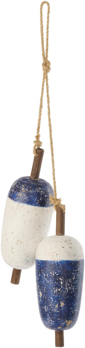 J-Line hanger Boei - hout - blauw/wit - 2 stuks