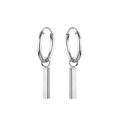 Zilveren Oorbellen Dames - 925 Zilver – Oorhangers met Staafje – Minimalistische Oorringen 12 mm – Zilveren Dames Oorhangers