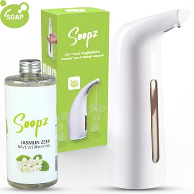 Soopz Automatische Zeepdispenser – Wit – Pure White Elegance – Zeeppompje met Bewegingssensor – Met Jasmijn Zeep