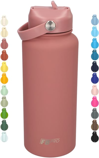 Thermos waterfles 1 liter - Isolerende Waterfles met Draaibare Drinktuit - Houdt Koud Drinken Écht KOUD - Drinkfles voor Volwassenen met Handvat - Redwood