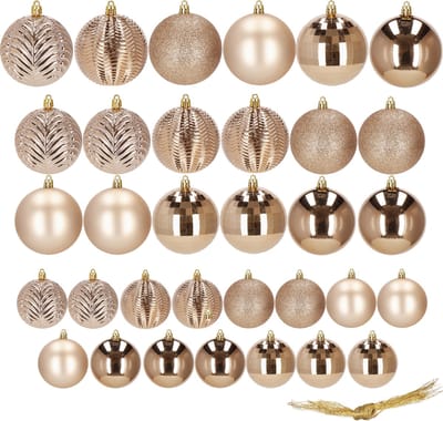 Springos Kerstballen | 33 Stuks | 4/6/8 cm | Roze/ Rosé goud