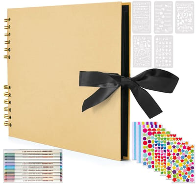 Dailygoods- Fotoalbum 28 x 21 cm - Plakboek met accessoires - Zelfklevend - 80 Zwarte Pagina's - Spiraalbinding - Duurzaam Karton