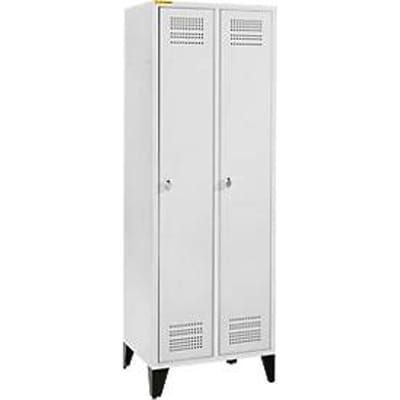 Schäfer Shop Genius Kledinglocker met poten, 2 compartimenten, 300 mm compartimentbreedte, veiligheidsdraaigrendelslot, lichtgrijs