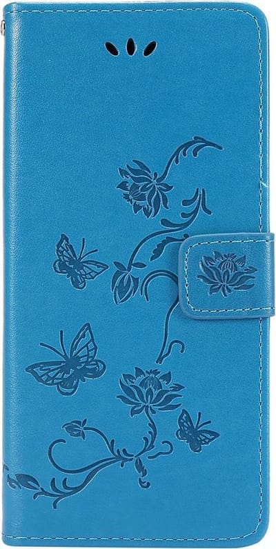 Shop4 - Geschikt voor Samsung Galaxy M51 Hoesje - Wallet Case Bloemen Vlinder Blauw