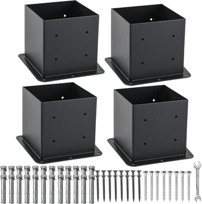 Paalankers Set - Hekpaal Ondersteuning - Buitenconstructies Plaatsen - Poedergecoat Metaal - 5.6x5.6 cm Binnenmaat - Zwart