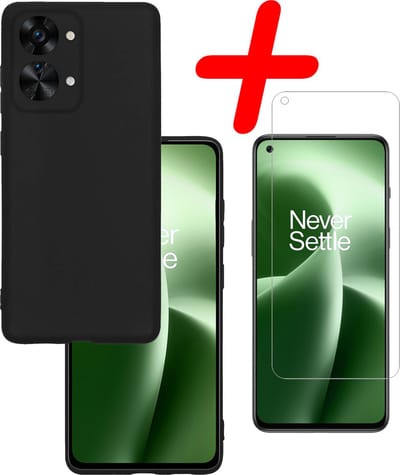 Hoesje Met Screenprotector - Geschikt voor OnePlus Nord 2T - Sterk & Shockproof - Back Cover - Siliconen Case - Telefoon Hoes - Zwart