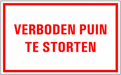 Verboden puin te storten tekstbord, kunststof 200 x 125 mm