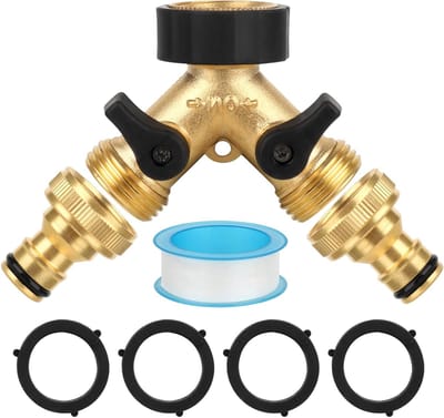 2-way water distributor met aparte messing afsluitkleppen, 3/4 inch Y-distributor voor wasmachine en tuin, duurzaam en veelzijdig