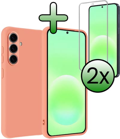 Hoesje Met 2x Screenprotector - Geschikt voor Samsung Galaxy A57 - Sterk & Shockproof - Back Cover - Siliconen Case - Telefoon Hoes - Perzik
